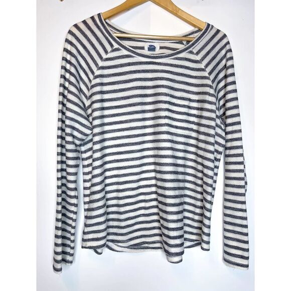 Old‎ Navy Striped Long Sleeve Top Gray White Raglan Cozy Casual Pullover Large - Picture 1 of 4